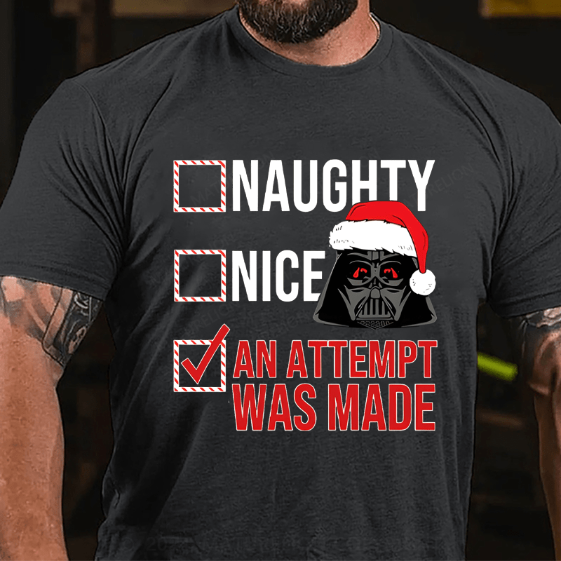 Maturelion Christmas T-Shirt Naughty Nice An Atttempt Was Made Men's T-Shirt
