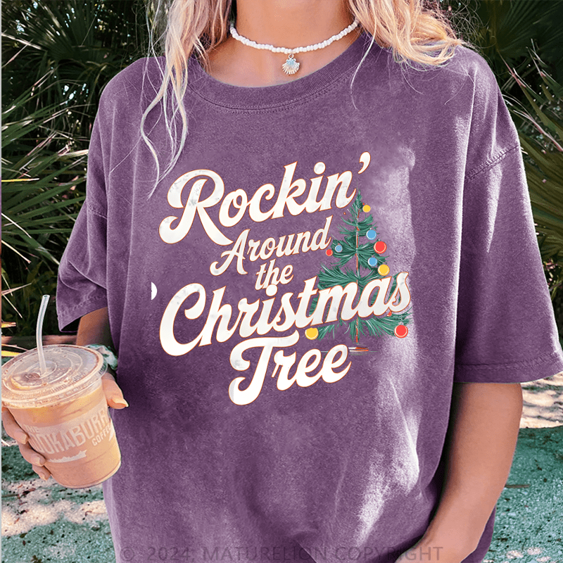 Maturelion Christmas T-Shirt Rockin' Around the Christmas Tree Women T-Shirt
