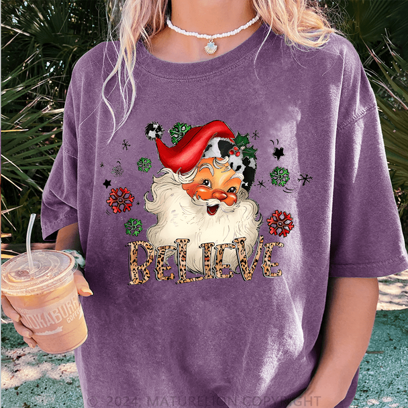 Maturelion Christmas T-Shirt Santa Believe Women T-Shirt