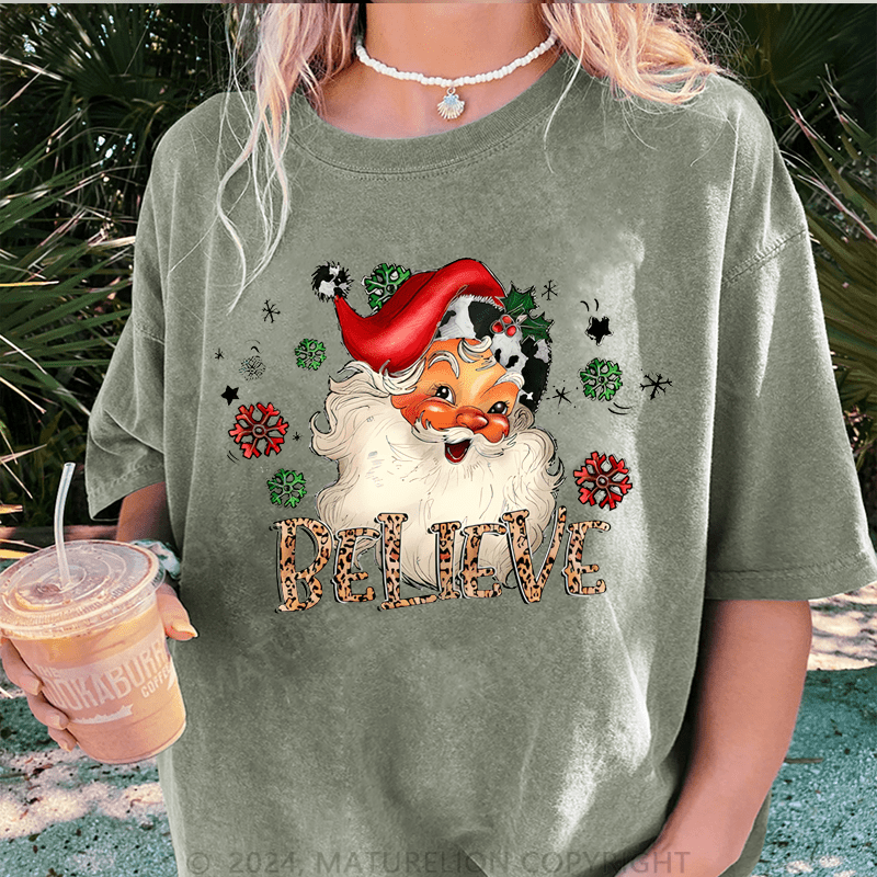 Maturelion Christmas T-Shirt Santa Believe Women T-Shirt