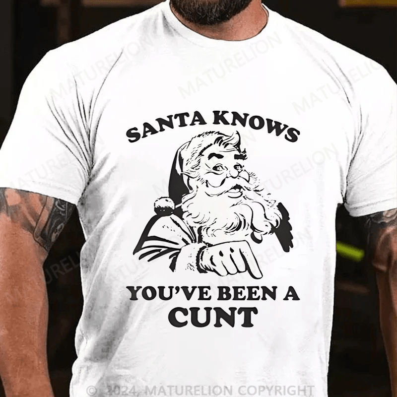 Maturelion Christmas T-Shirt Santa Knows You've Been A Cunt T-Shirt