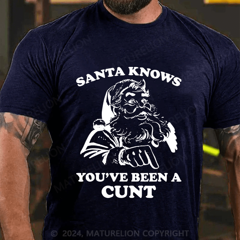 Maturelion Christmas T-Shirt Santa Knows You've Been A Cunt T-Shirt