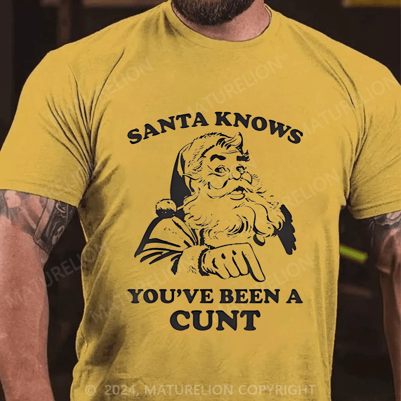 Maturelion Christmas T-Shirt Santa Knows You've Been A Cunt T-Shirt