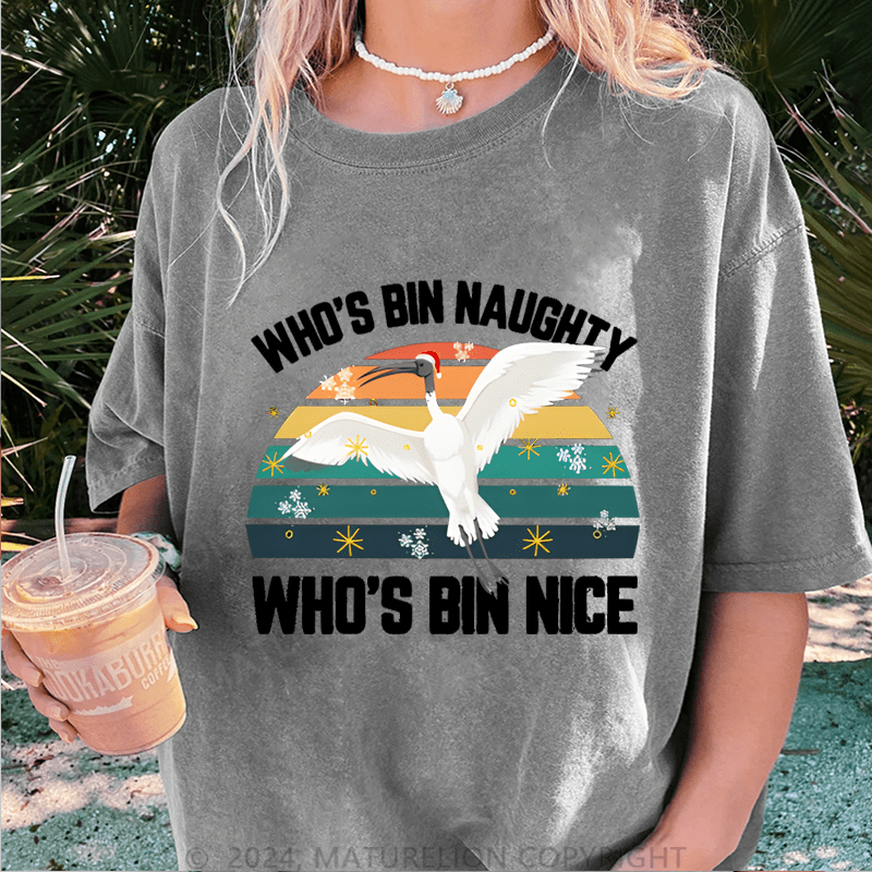 Maturelion Christmas T-Shirt Who's Bin Naughty And Who's Bin Nice Women T-Shirt