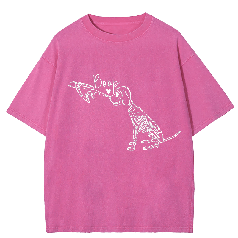 Maturelion Halloween Fist Dog Boop DTG Printing Washed Cotton T-Shirt