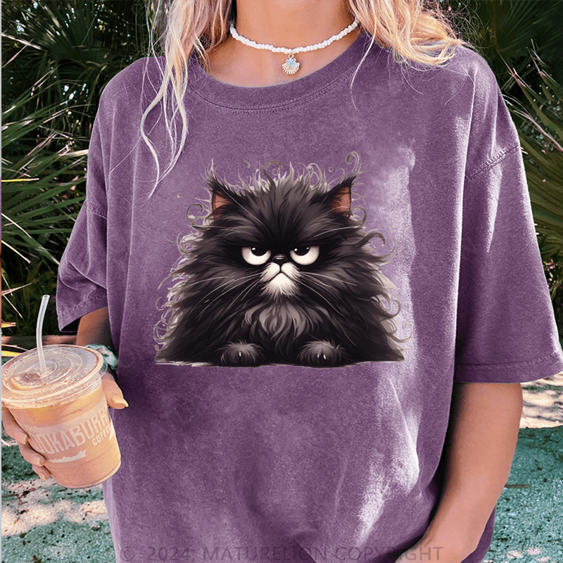 Maturelion Grumpy Cat DTG Printing Washed Cotton T-Shirt