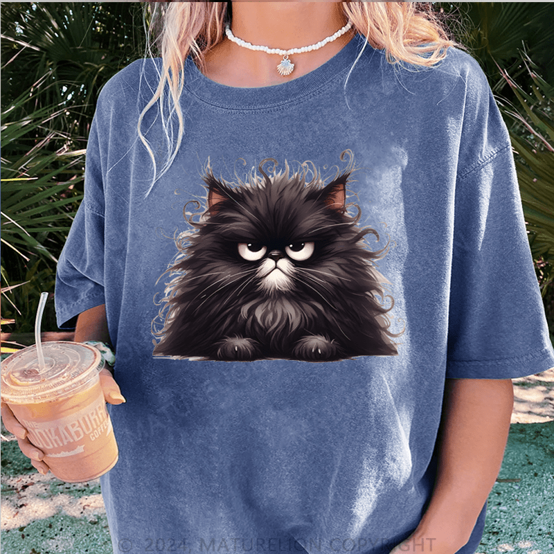 Maturelion Grumpy Cat DTG Printing Washed Cotton T-Shirt