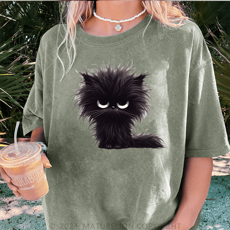 Maturelion Grumpy Cat DTG Printing Washed Cotton T-Shirt