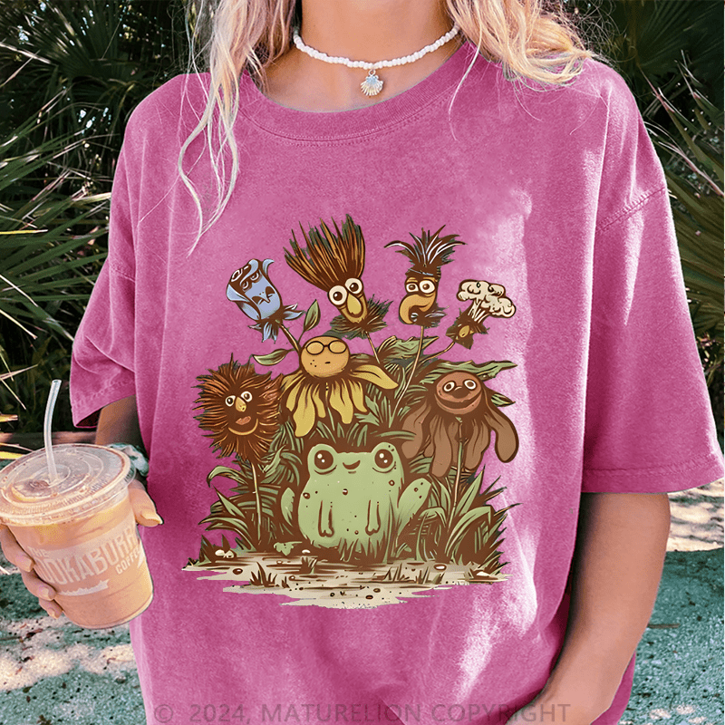 Maturelion Happy Frog DTG Printing Washed Cotton T-Shirt