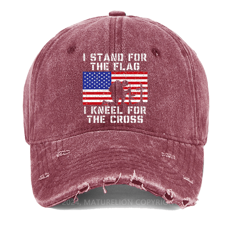 Maturelion I Stand For The Flag I Kneel For The Cross Washed Vintage Cap
