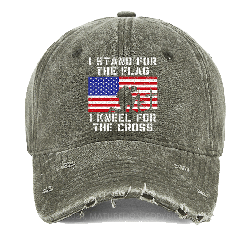 Maturelion I Stand For The Flag I Kneel For The Cross Washed Vintage Cap