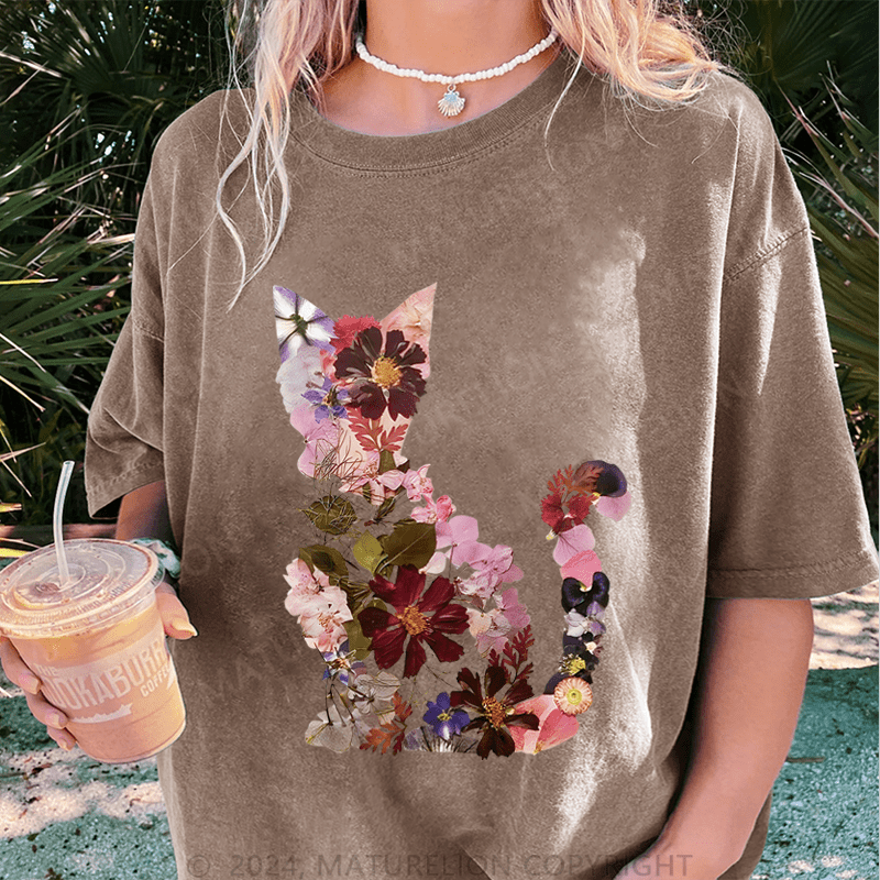 Maturelion Kitten DTG Printing Washed Cotton T-Shirt