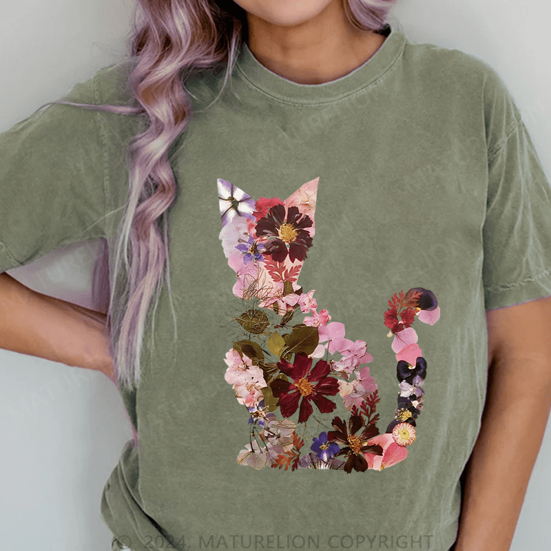 Maturelion Kitten DTG Printing Washed Cotton T-Shirt