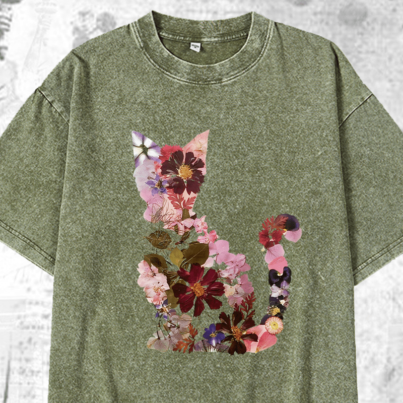 Maturelion Kitten DTG Printing Washed Cotton T-Shirt