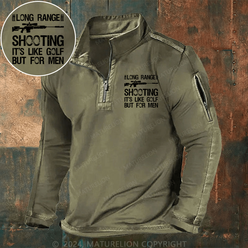 Maturelion Men's Henley Shirt Long Range Shooting It's Like Golf But For Men Henley Shirt