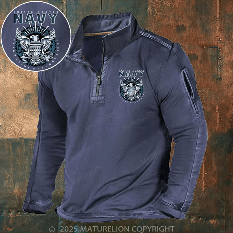 Maturelion Men's Henley Shirt Navy Emblem Henley Shirt