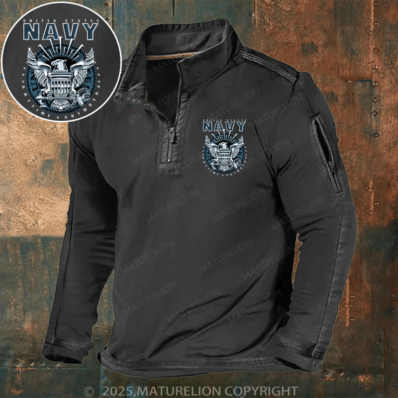 Maturelion Men's Henley Shirt Navy Emblem Henley Shirt