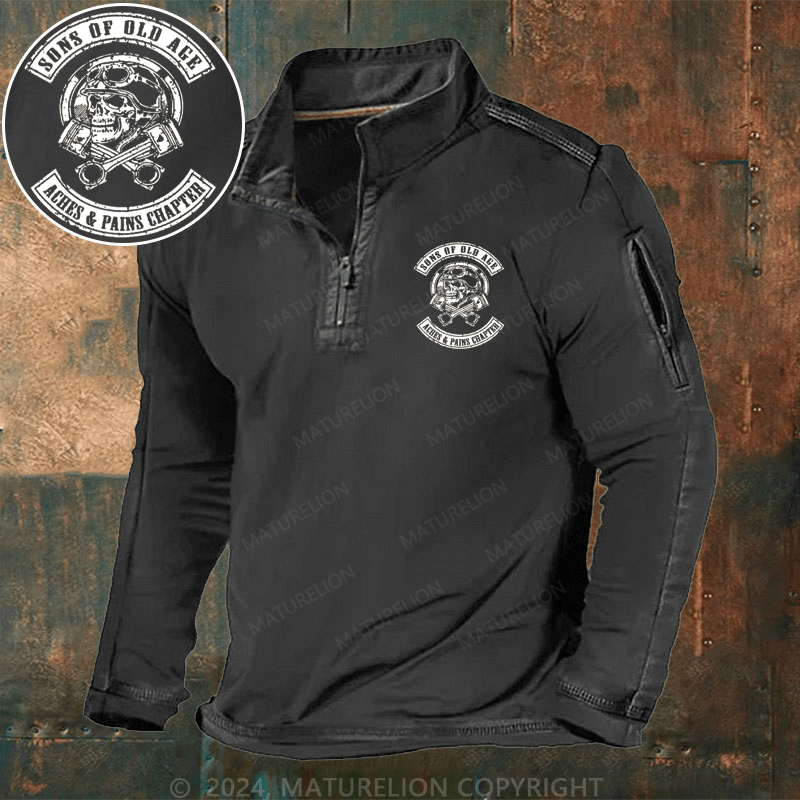 Maturelion Men's Henley Shirt Sons Of Old Age Aches And Pain Chapter Henley Shirt