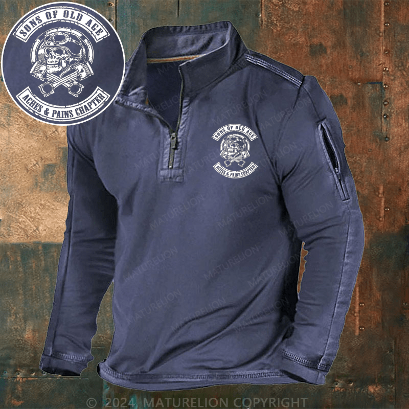 Maturelion Men's Henley Shirt Sons Of Old Age Aches And Pain Chapter Henley Shirt