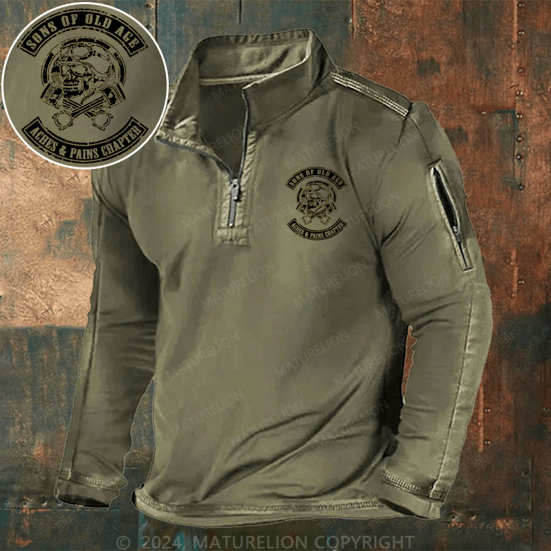 Maturelion Men's Henley Shirt Sons Of Old Age Aches And Pain Chapter Henley Shirt