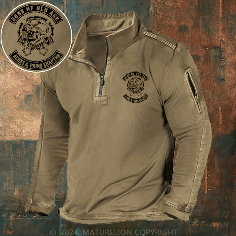 Maturelion Men's Henley Shirt Sons Of Old Age Aches And Pain Chapter Henley Shirt