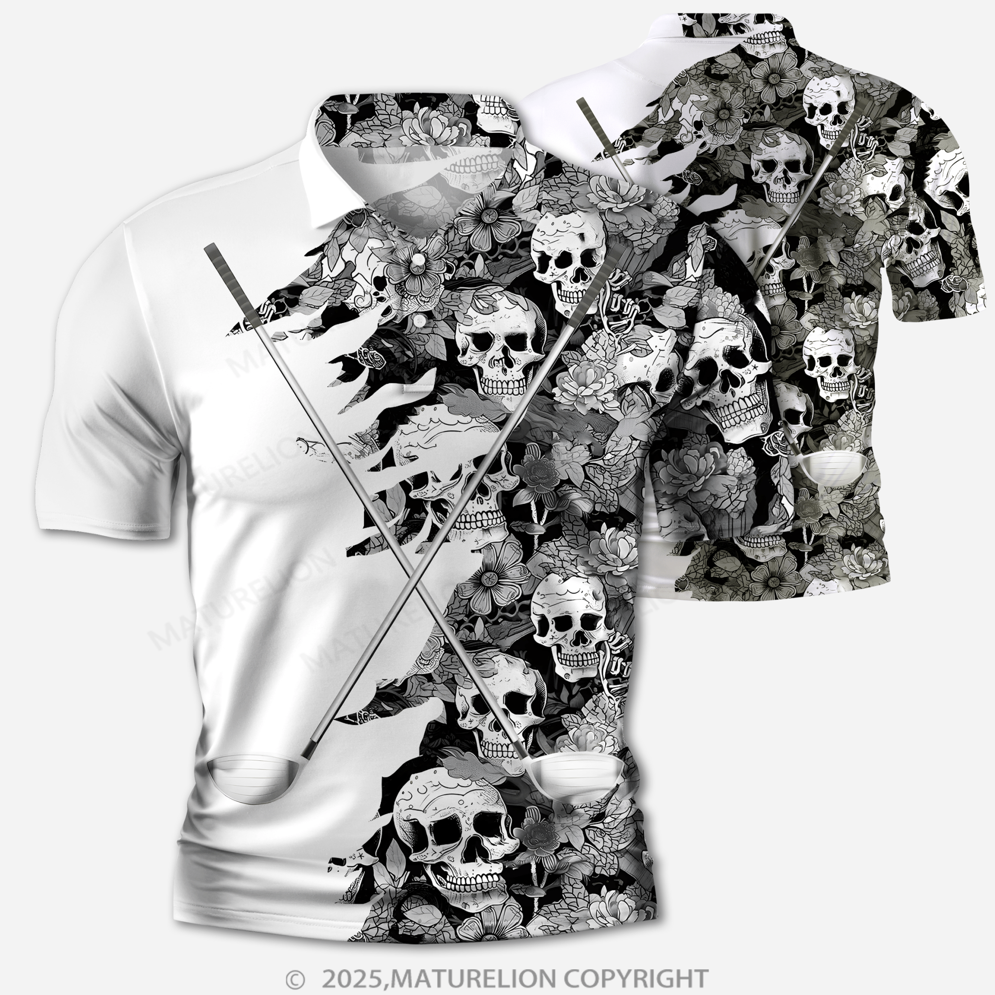 Maturelion Men's Polo Shirt vintage V-Neck Polo Shirt