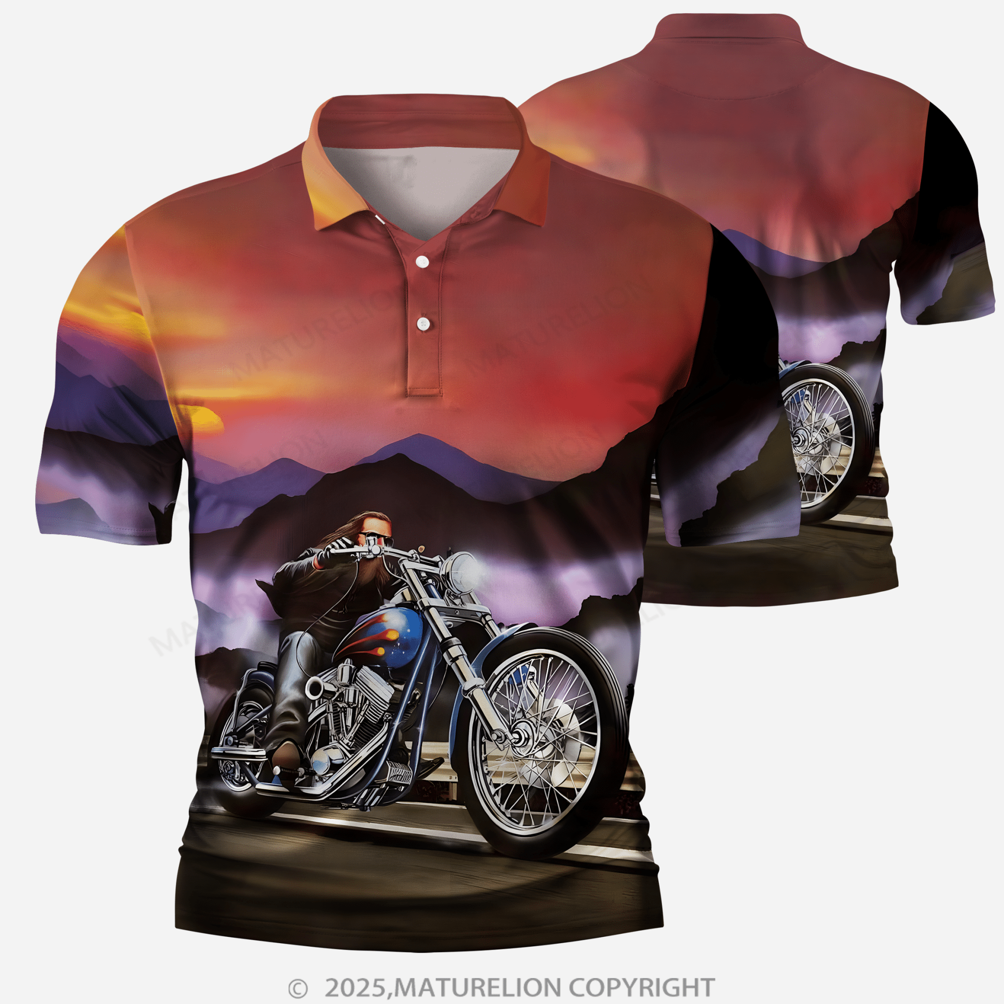 Maturelion Men's Polo Shirt vintage V-Neck Polo Shirt