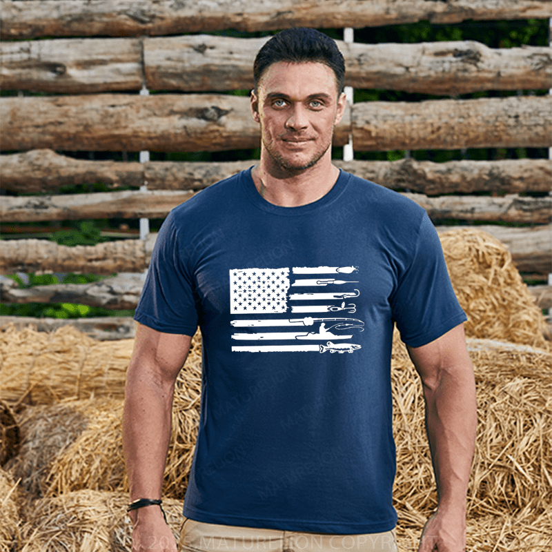 Maturelion Men's T-Shirt  American Flag Fishing T-Shirt (Free Customization)