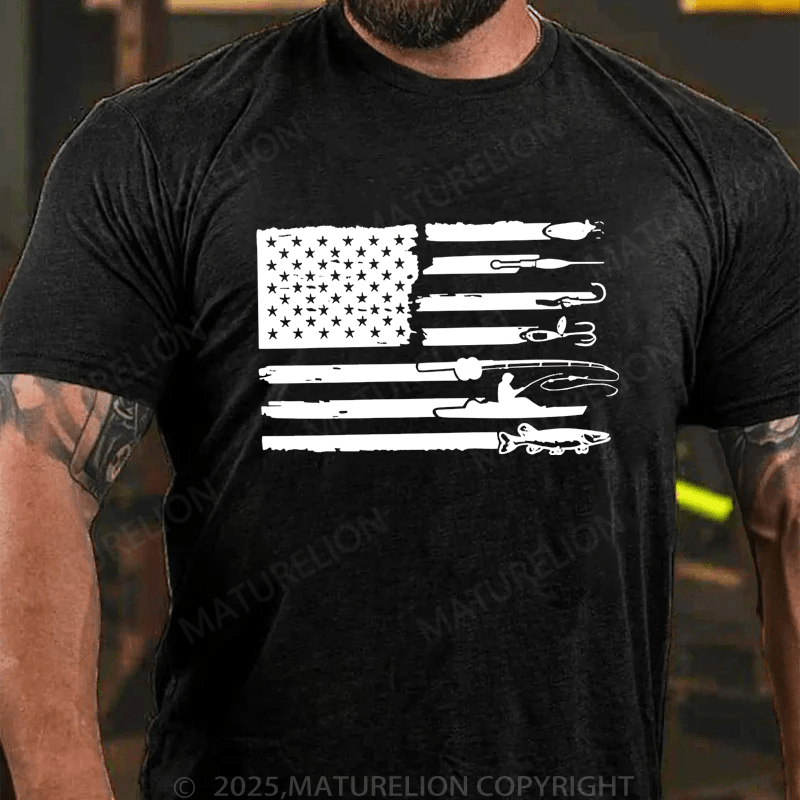 Maturelion Men's T-Shirt  American Flag Fishing T-Shirt (Free Customization)