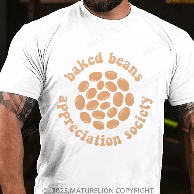 Maturelion Men's T-Shirt Baked Beans Appreciation Society Retro British Food Beige T-Shirt (Free Customization)