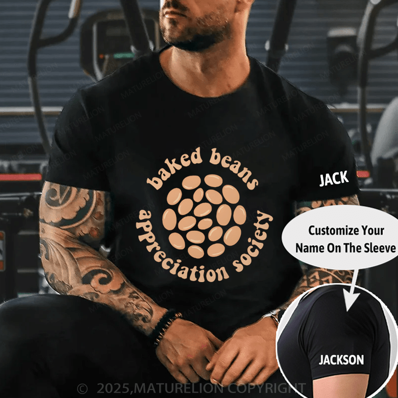 Maturelion Men's T-Shirt Baked Beans Appreciation Society Retro British Food Beige T-Shirt (Free Customization)