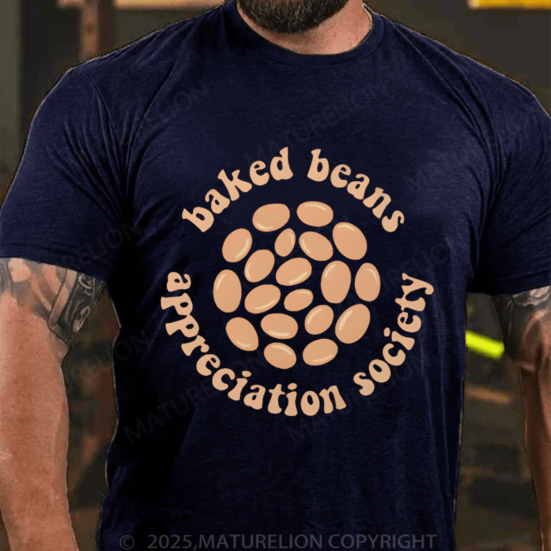 Maturelion Men's T-Shirt Baked Beans Appreciation Society Retro British Food Beige T-Shirt (Free Customization)