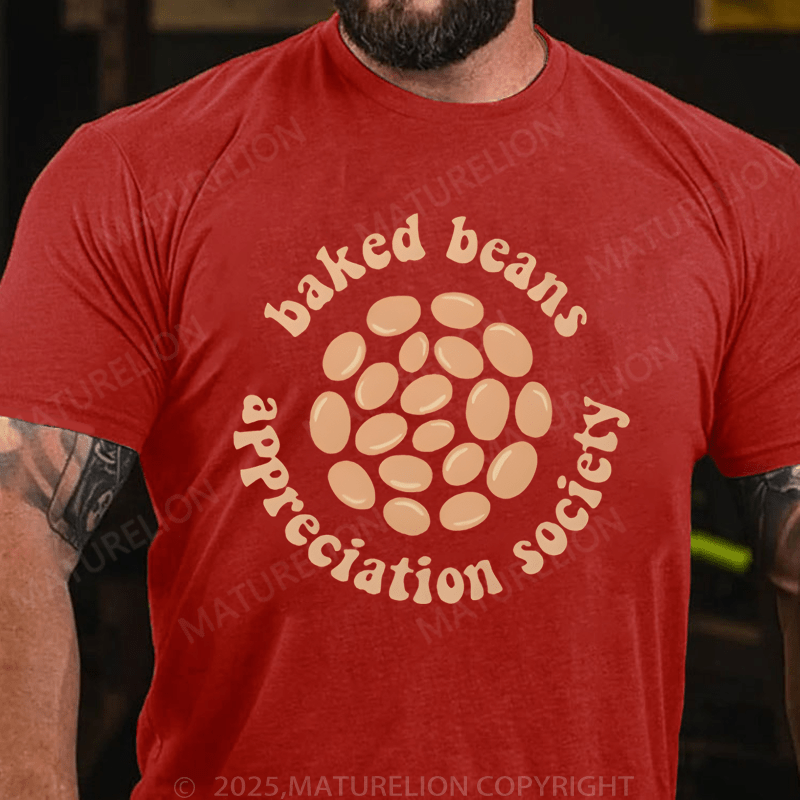 Maturelion Men's T-Shirt Baked Beans Appreciation Society Retro British Food Beige T-Shirt (Free Customization)