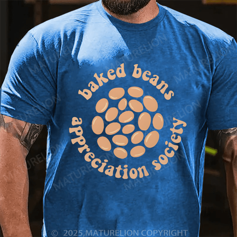Maturelion Men's T-Shirt Baked Beans Appreciation Society Retro British Food Beige T-Shirt (Free Customization)