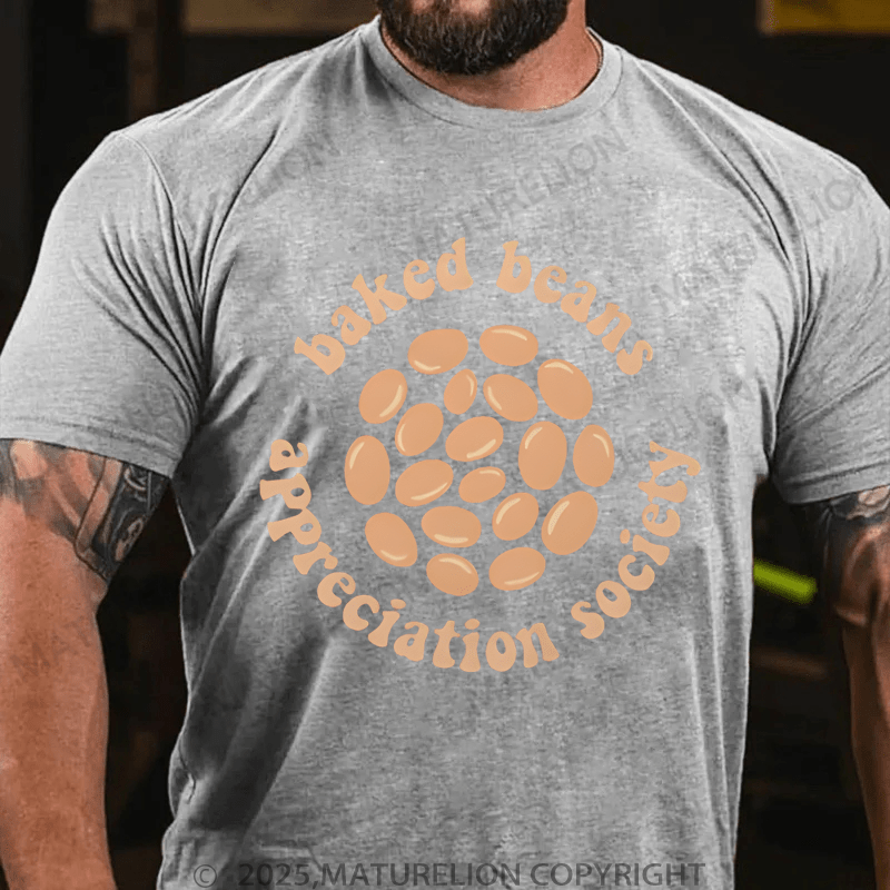 Maturelion Men's T-Shirt Baked Beans Appreciation Society Retro British Food Beige T-Shirt (Free Customization)