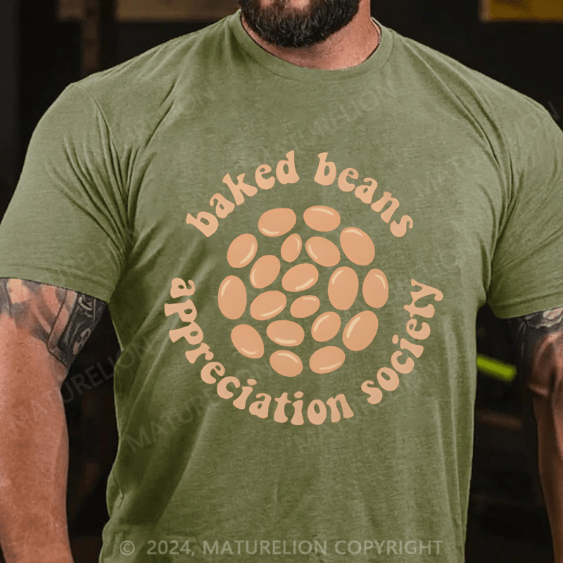 Maturelion Men's T-Shirt Baked Beans Appreciation Society Retro British Food Beige T-Shirt (Free Customization)