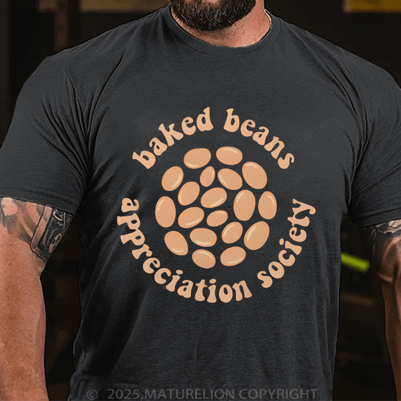 Maturelion Men's T-Shirt Baked Beans Appreciation Society Retro British Food Beige T-Shirt (Free Customization)