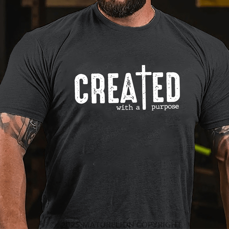 Maturelion Men's T-Shirt Created with a Purpose Funny Christian T-shirt (Free Customization)