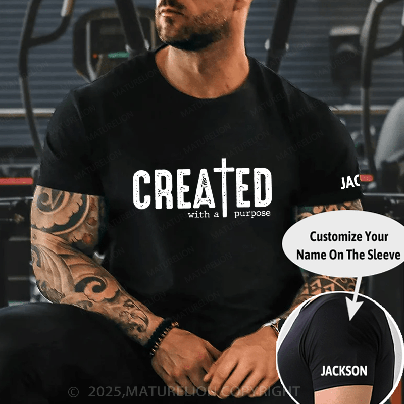 Maturelion Men's T-Shirt Created with a Purpose Funny Christian T-shirt (Free Customization)