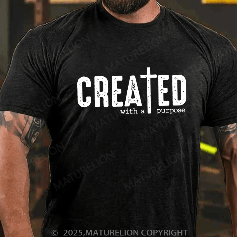 Maturelion Men's T-Shirt Created with a Purpose Funny Christian T-shirt (Free Customization)