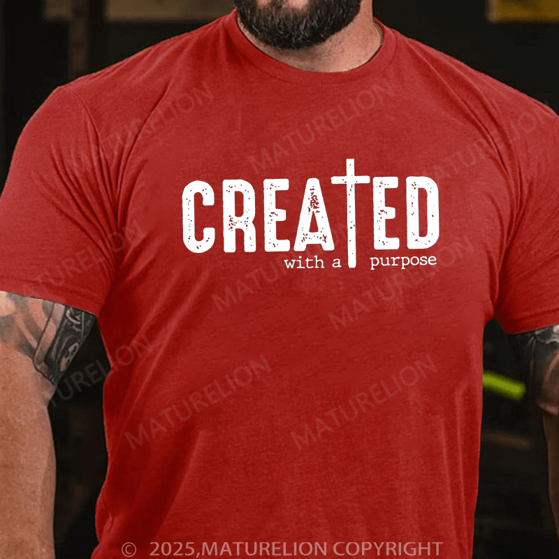 Maturelion Men's T-Shirt Created with a Purpose Funny Christian T-shirt (Free Customization)