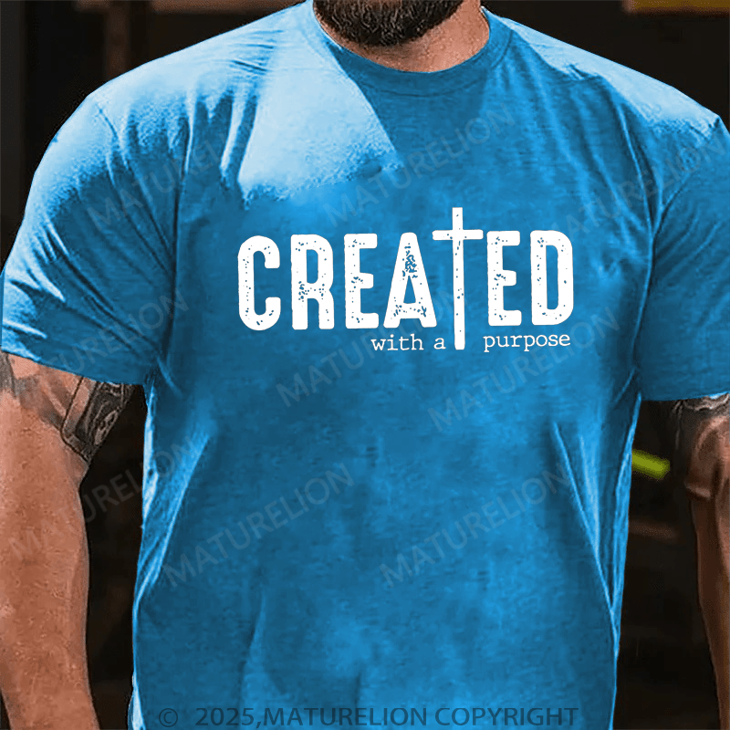 Maturelion Men's T-Shirt Created with a Purpose Funny Christian T-shirt (Free Customization)