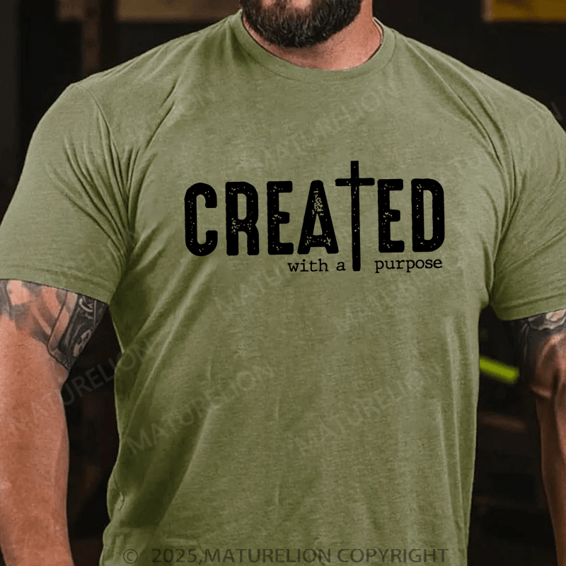 Maturelion Men's T-Shirt Created with a Purpose Funny Christian T-shirt (Free Customization)