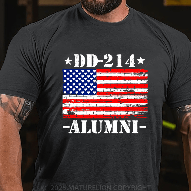 Maturelion Men's T-Shirt DD-214 Alumni Military Veteran American Flag Patriotic T-Shirt