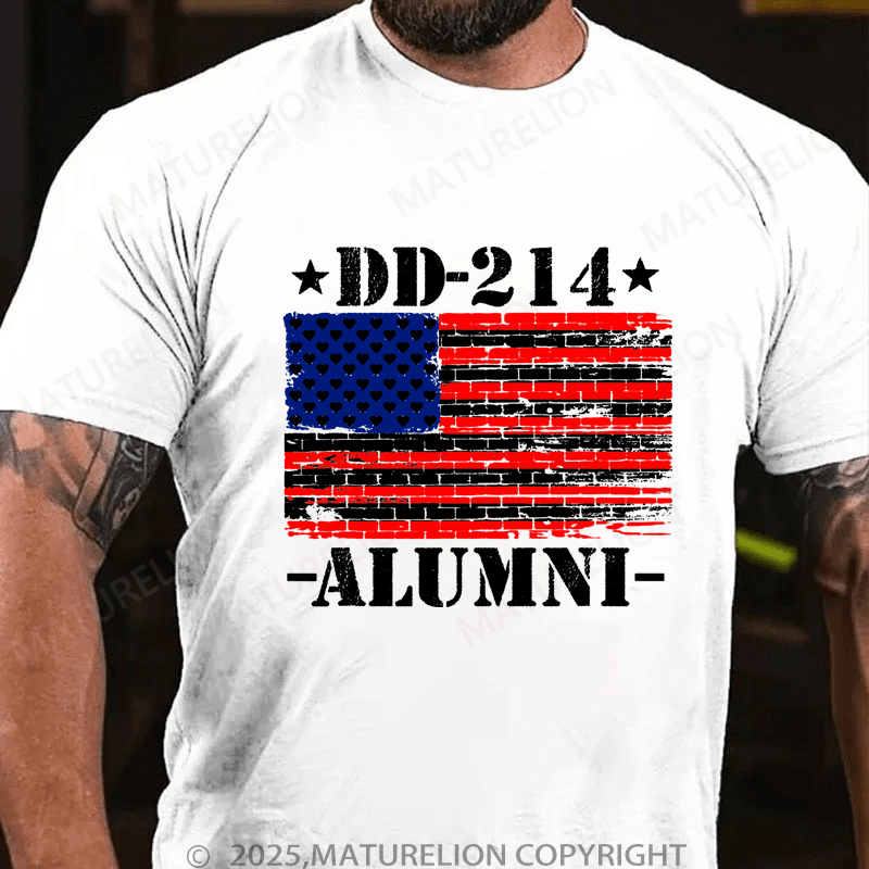 Maturelion Men's T-Shirt DD-214 Alumni Military Veteran American Flag Patriotic T-Shirt
