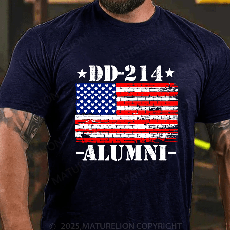 Maturelion Men's T-Shirt DD-214 Alumni Military Veteran American Flag Patriotic T-Shirt