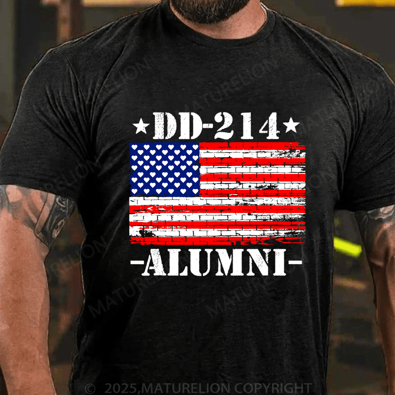 Maturelion Men's T-Shirt DD-214 Alumni Military Veteran American Flag Patriotic T-Shirt