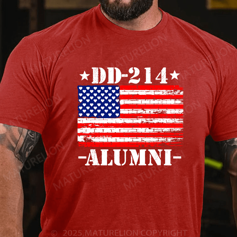 Maturelion Men's T-Shirt DD-214 Alumni Military Veteran American Flag Patriotic T-Shirt
