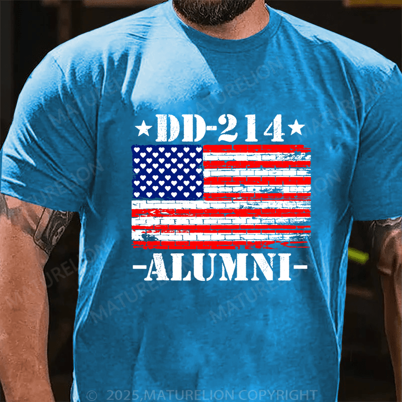 Maturelion Men's T-Shirt DD-214 Alumni Military Veteran American Flag Patriotic T-Shirt