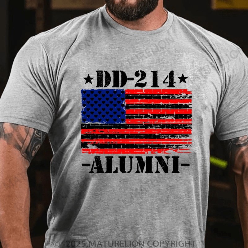 Maturelion Men's T-Shirt DD-214 Alumni Military Veteran American Flag Patriotic T-Shirt
